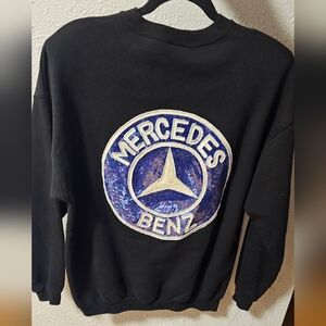 Vintage Mercedes Crewneck Sweater with Sequin Logo, Size Medium